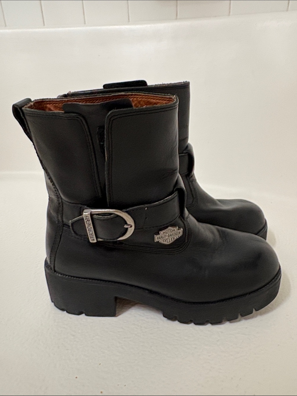 Harley-Davidson Black Leather Buckle Moto Boots